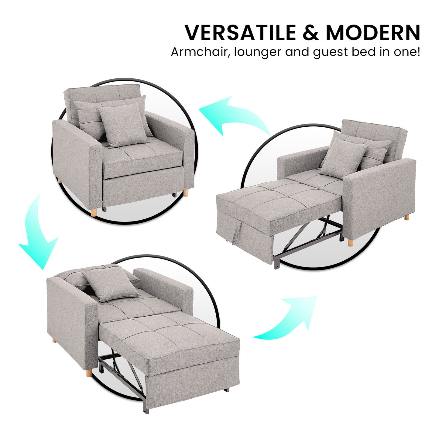 Suri 3-in-1 Convertible Sofa Chair Bed by Sarantino - Khaki
