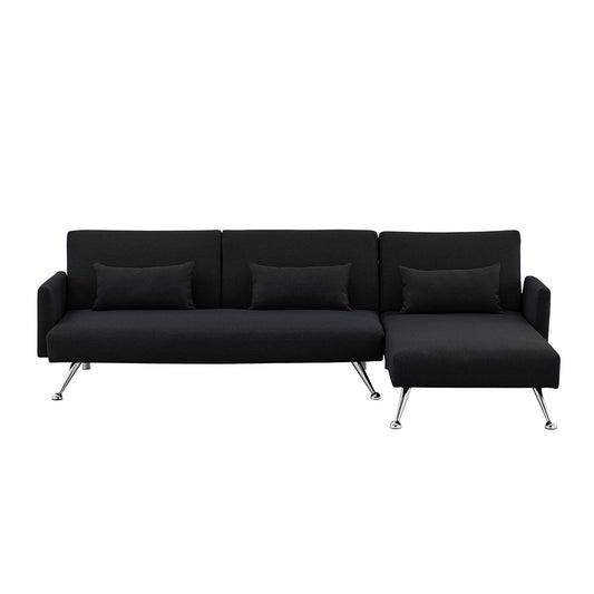 Mia 3-Seater Sofa Bed with Chaise & 3 Pillows by Sarantino - Black