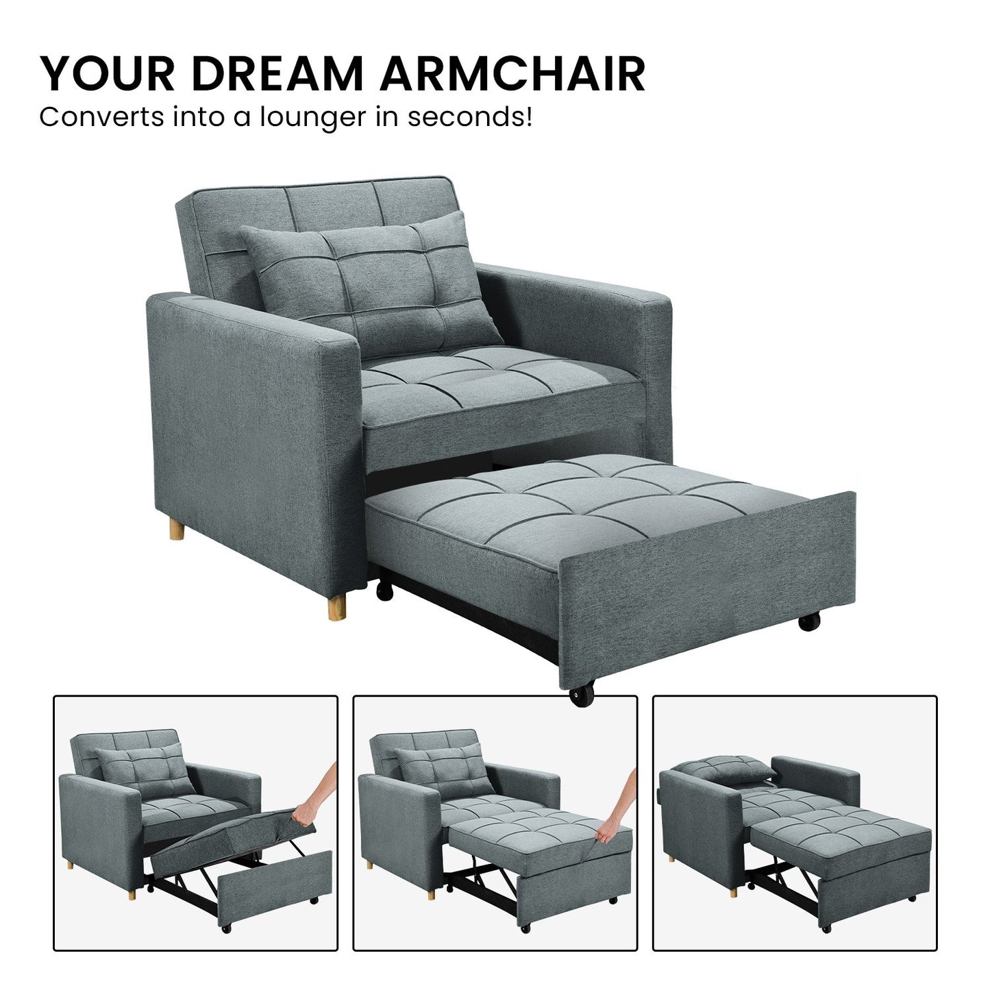 Suri 3-in-1 Convertible Sofa Chair Bed by Sarantino - Airforce Blue