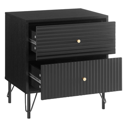 Sarantino Diego Bedside Table Night Stand with 2 Drawers - Black