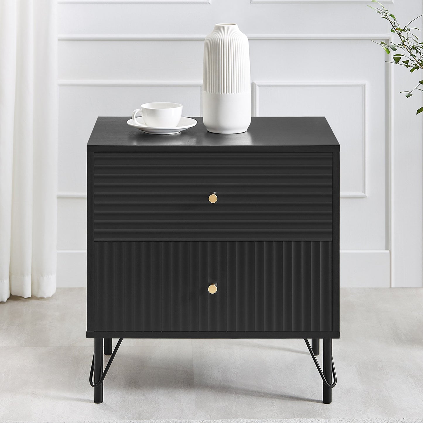 Sarantino Diego Bedside Table Night Stand with 2 Drawers - Black