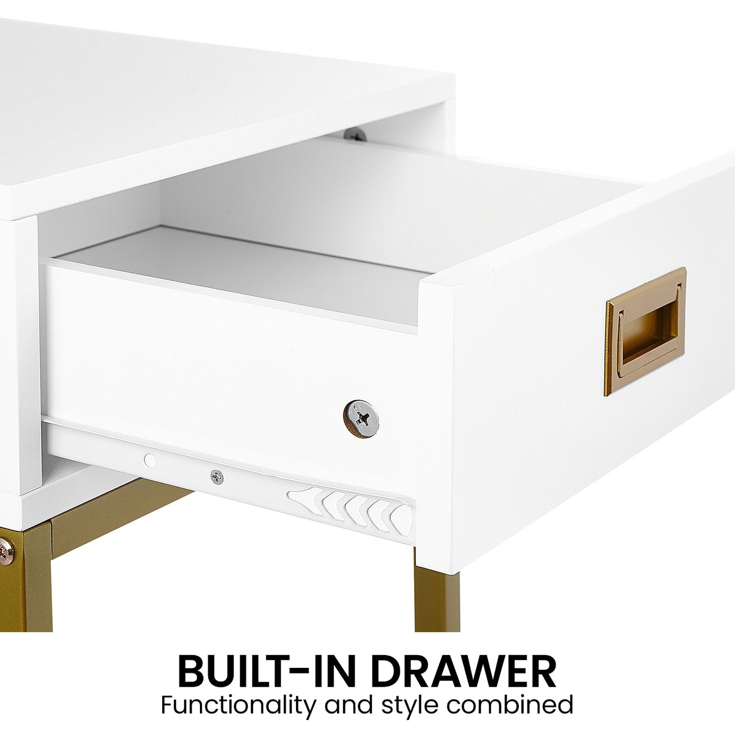 Sarantino Emilia Bedside Table Night Stand - White/Gold