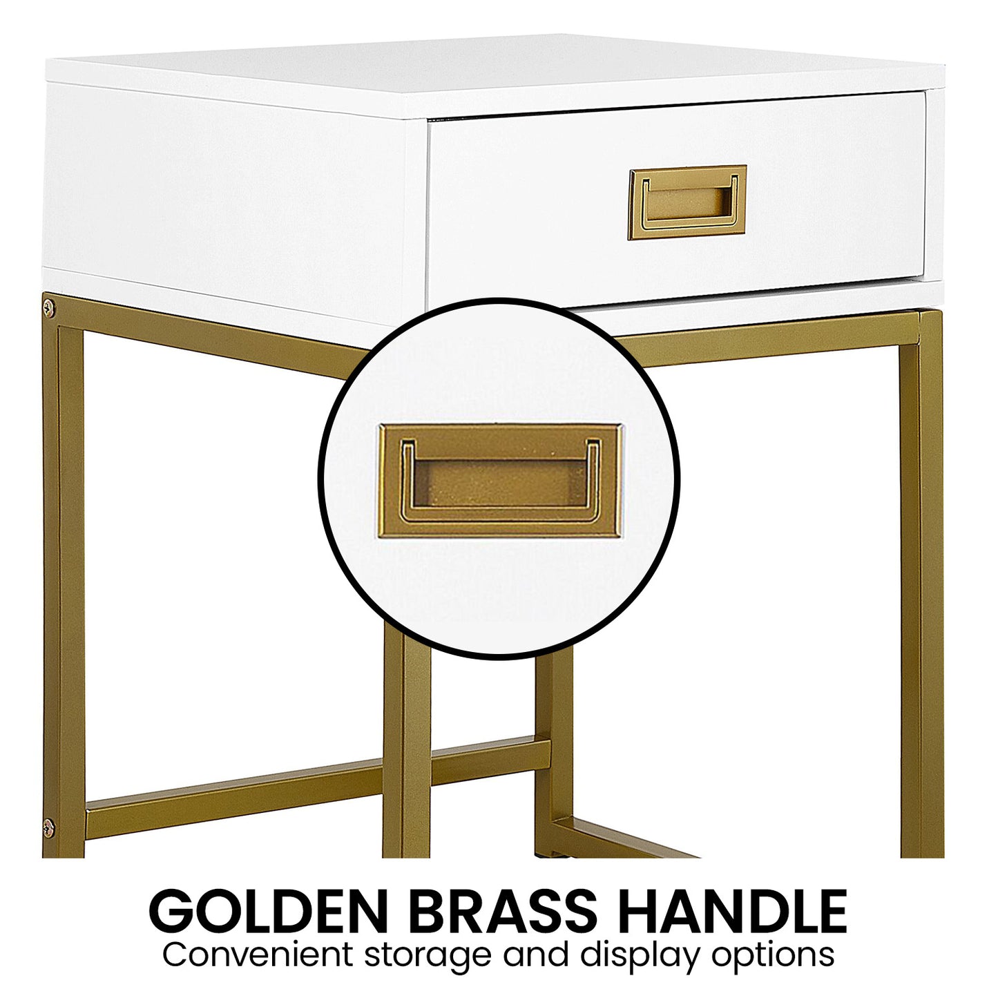 Sarantino Emilia Bedside Table Night Stand - White/Gold
