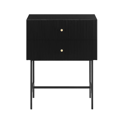 Sarantino Arden Fluted 2-Drawer Bedside Table Night Stand - Black