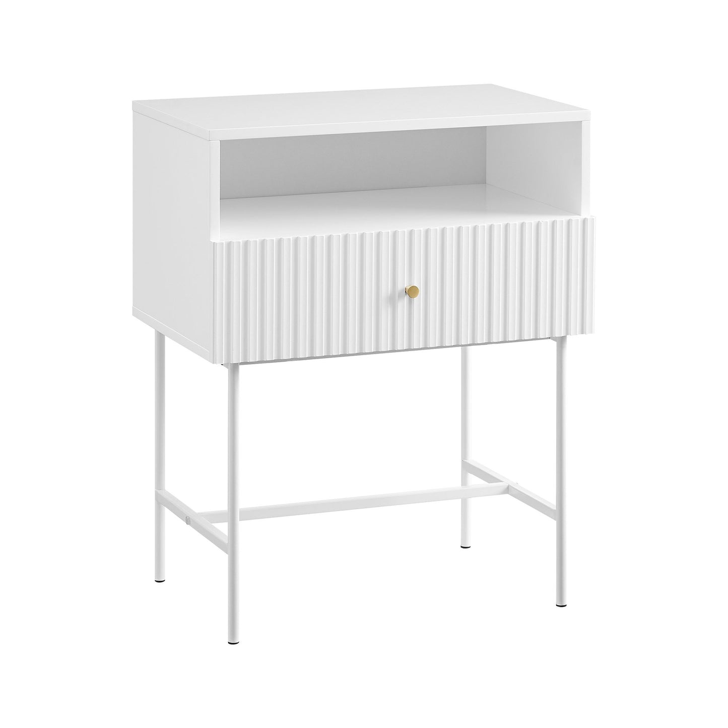 Sarantino Cecil Slender Fluted Bedside Table - White