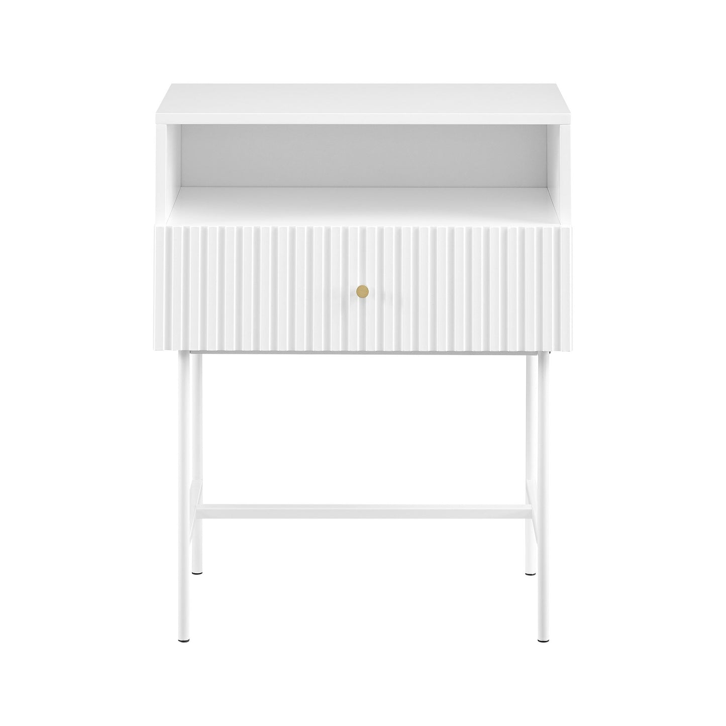 Sarantino Cecil Slender Fluted Bedside Table - White