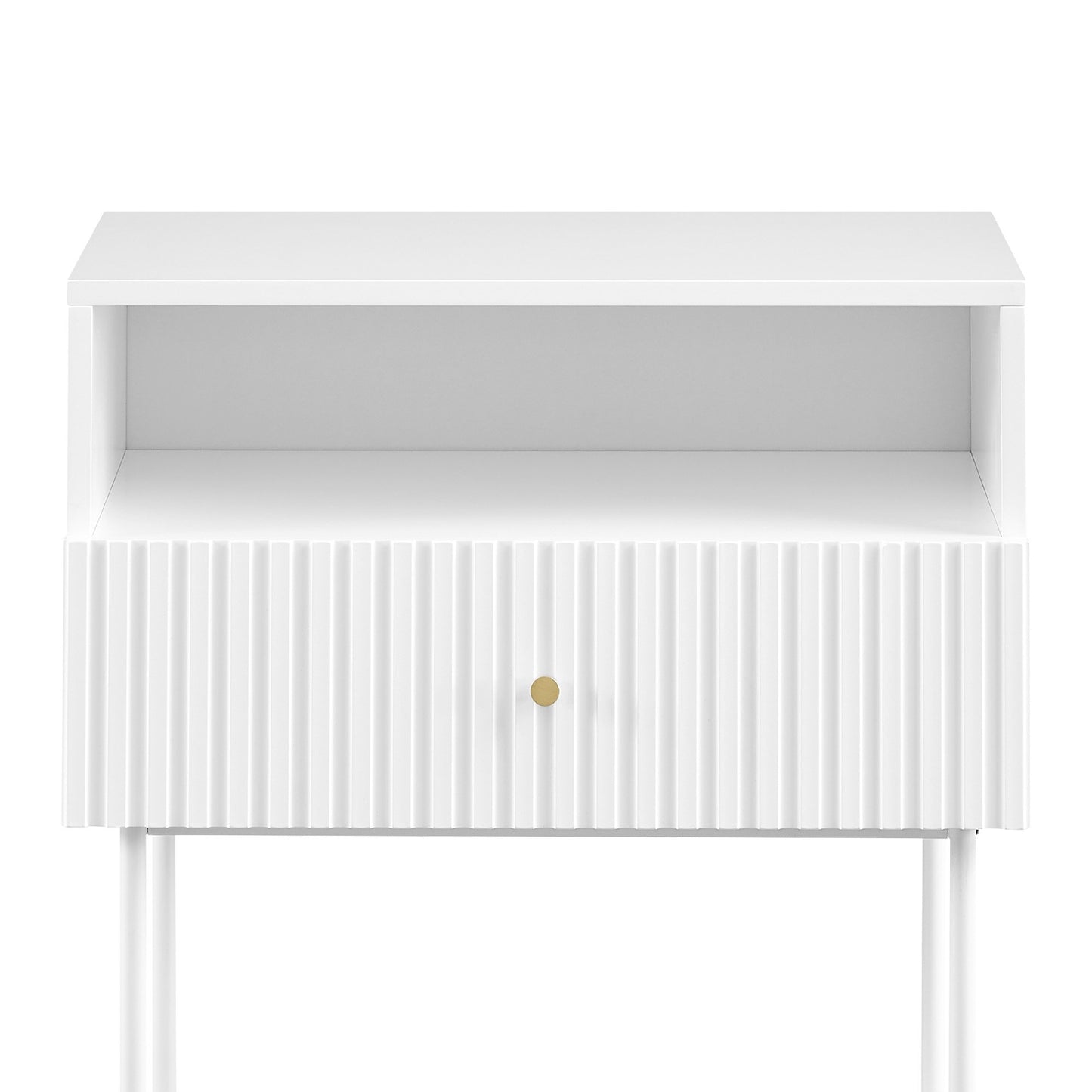 Sarantino Cecil Slender Fluted Bedside Table - White