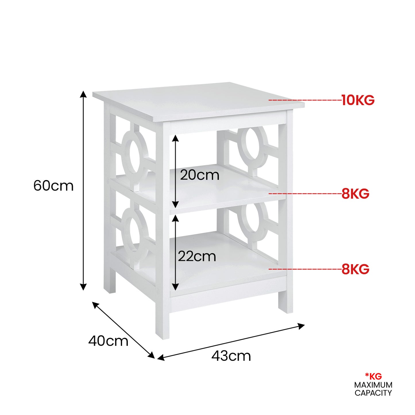 Sarantino Oliver 2-Tier Bedside Table - White
