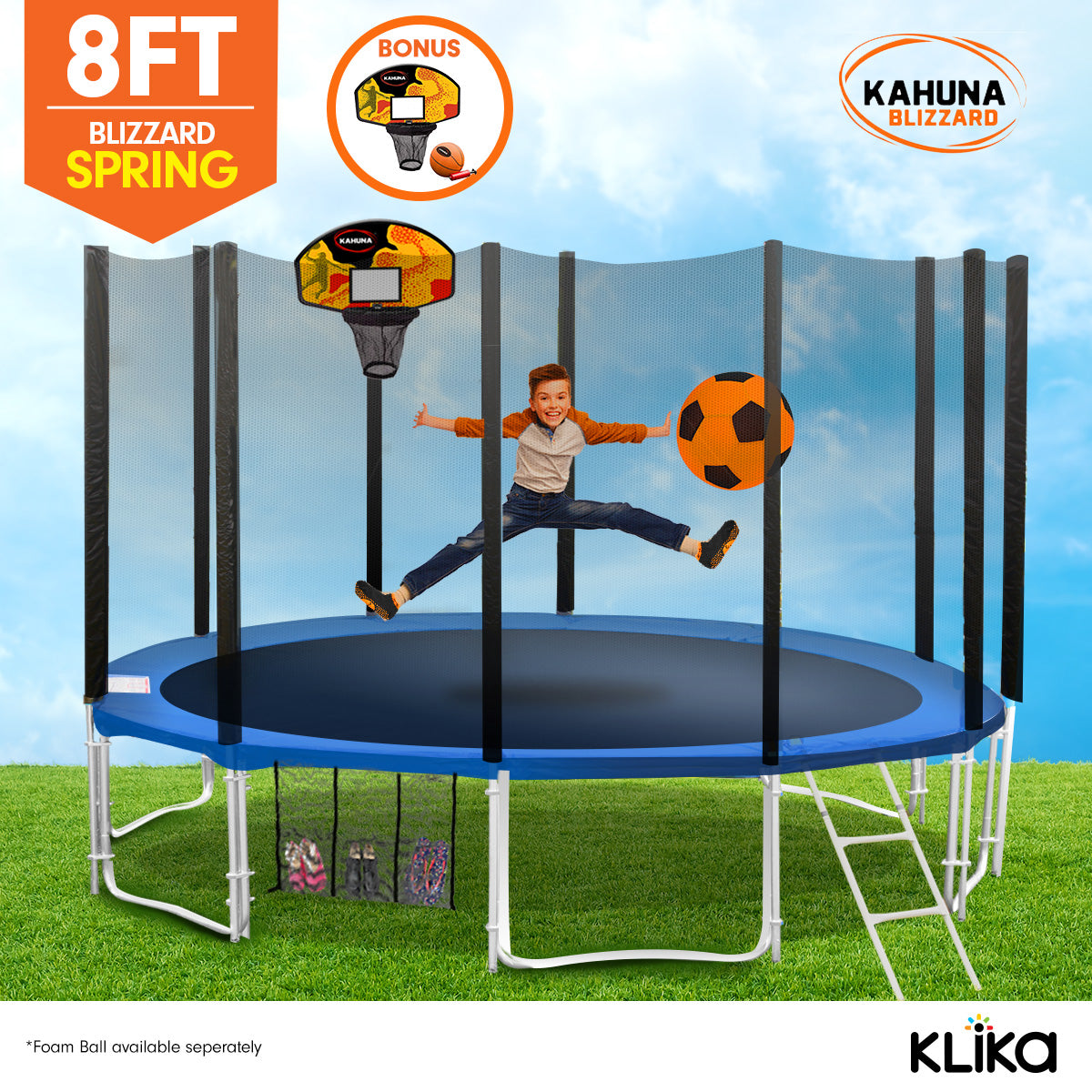 Blizzard 8ft Trampoline Blue with Basketball Set