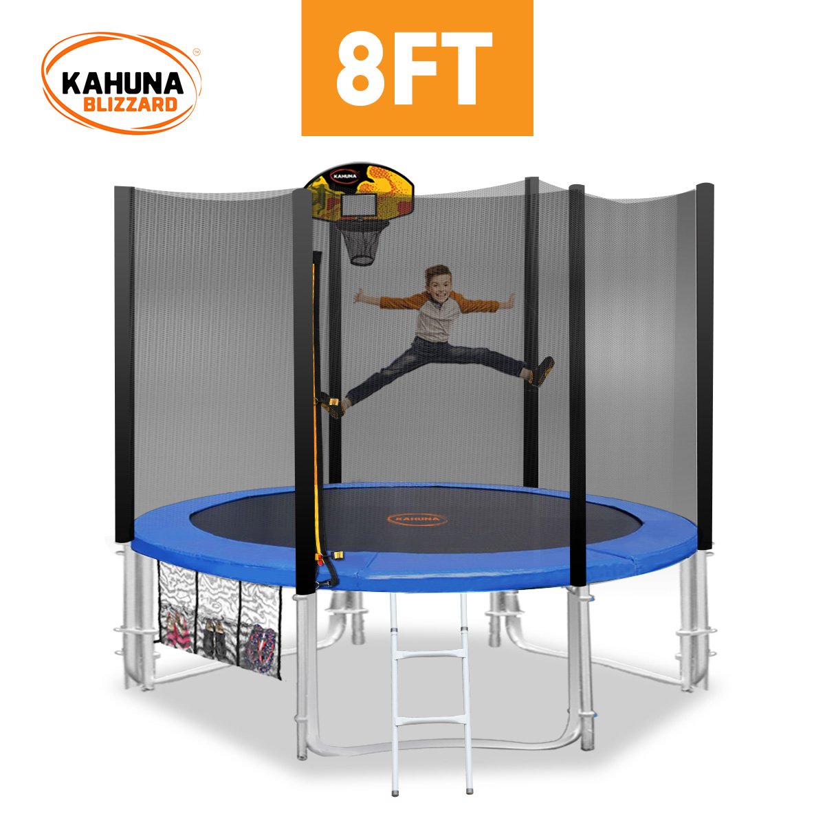 Blizzard 8ft Trampoline Blue with Basketball Set