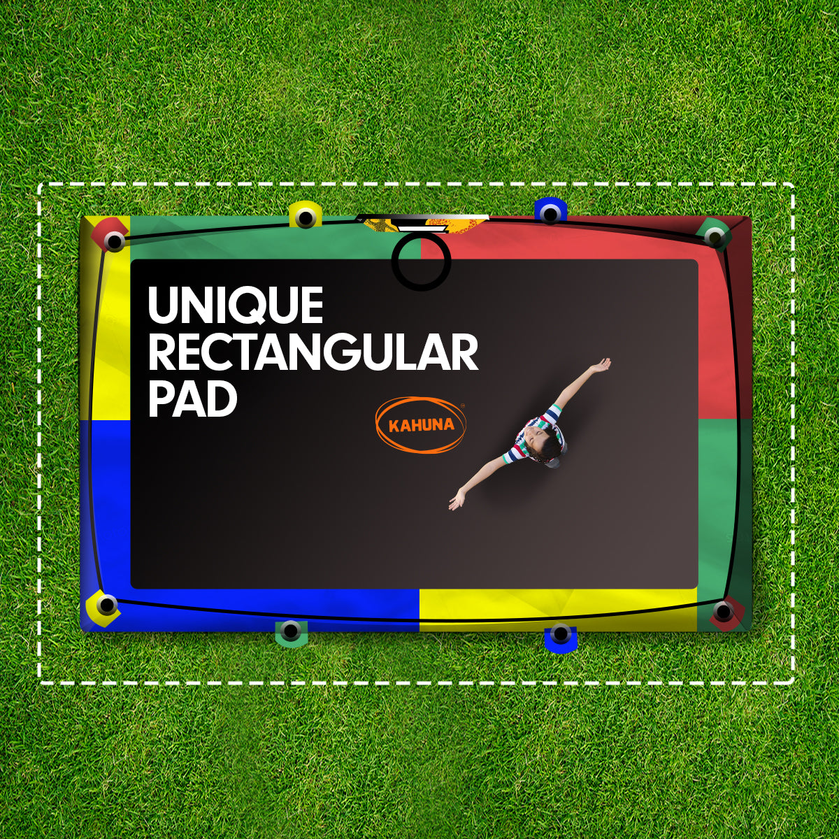 Kahuna Trampoline 6ft x 9ft Rectangular Outdoor Rainbow Basketball Set