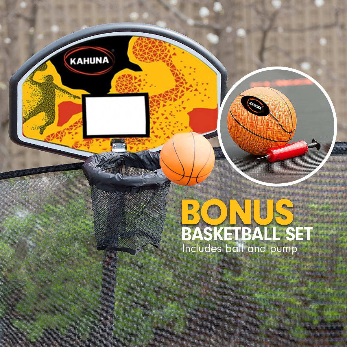 Kahuna Trampoline 6ft x 9ft Rectangular Outdoor Rainbow Basketball Set