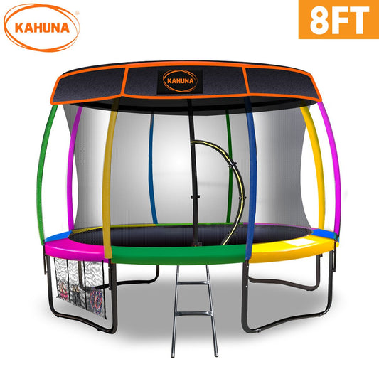 Kahuna Trampoline 8 ft with  Roof - Rainbow