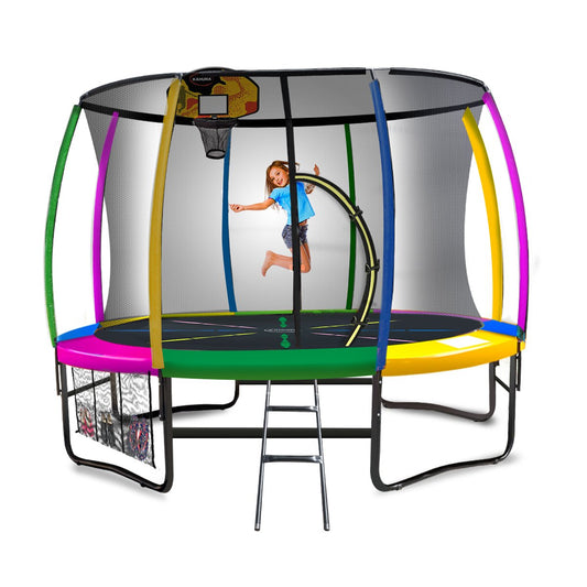 Kahuna Trampoline 16ft with Basketball Set - Rainbow