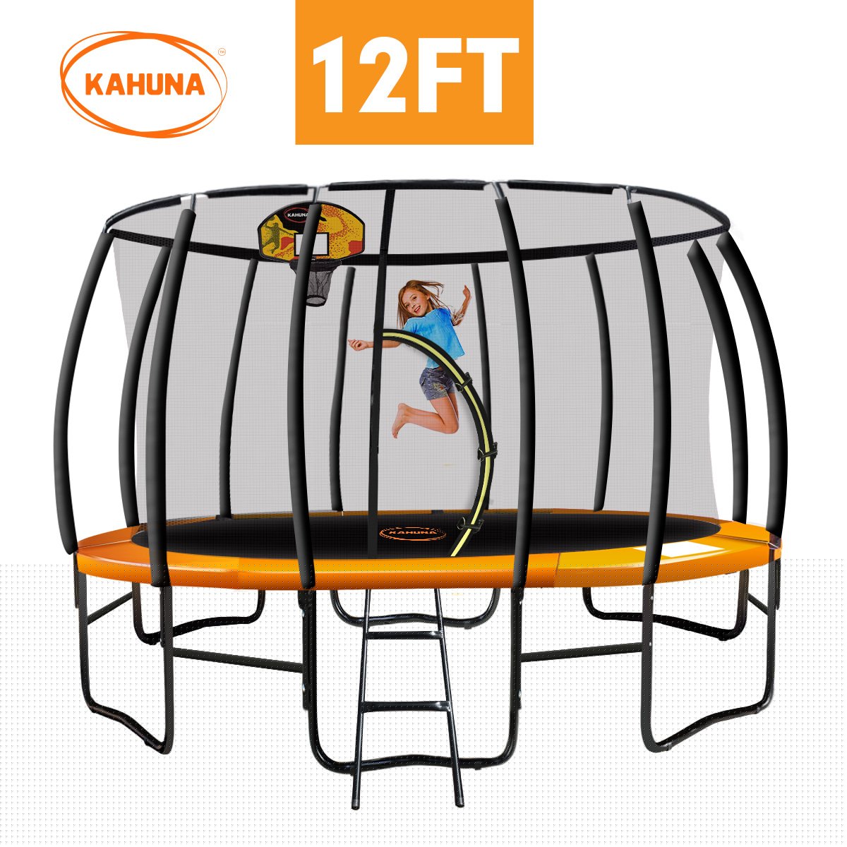 Kahuna Trampoline 12 ft with Basketball set - Orange