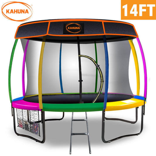Kahuna Trampoline 14 ft with  Roof - Rainbow