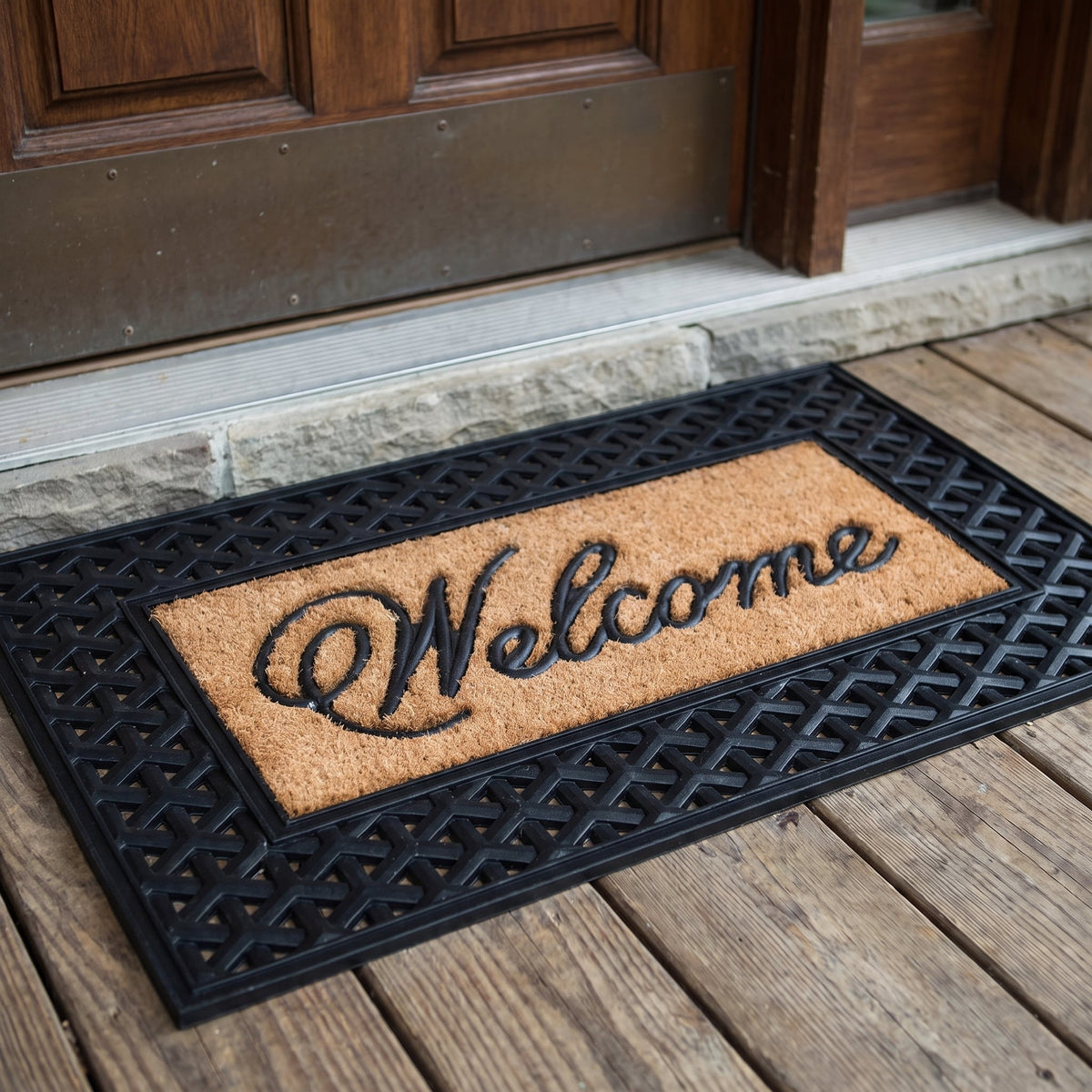 Heavy Duty Coir and Rubber Door Mat 60 x 90 cm Large Outdoor Welcome Mat Slimline Low Profile Entrance Doormat Scraper