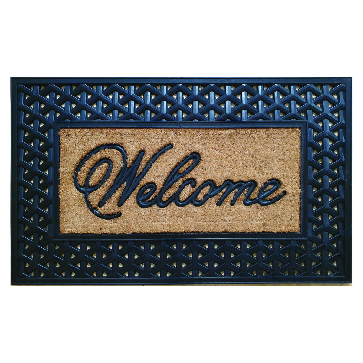 Heavy Duty Coir and Rubber Door Mat 60 x 90 cm Large Outdoor Welcome Mat Slimline Low Profile Entrance Doormat Scraper