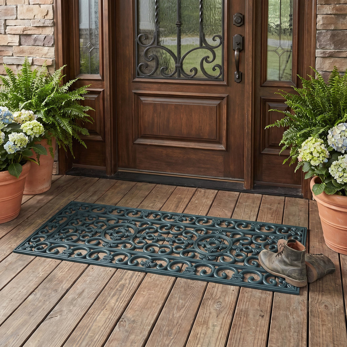 Extra Wide Rubber Door Mat 45 x 120cm Heavy Duty Outdoor Filigree Entrance Mat Slimline Low Profile Dirt Scraper