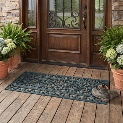 Extra Wide Rubber Door Mat 45 x 120cm Heavy Duty Outdoor Filigree Entrance Mat Slimline Low Profile Dirt Scraper