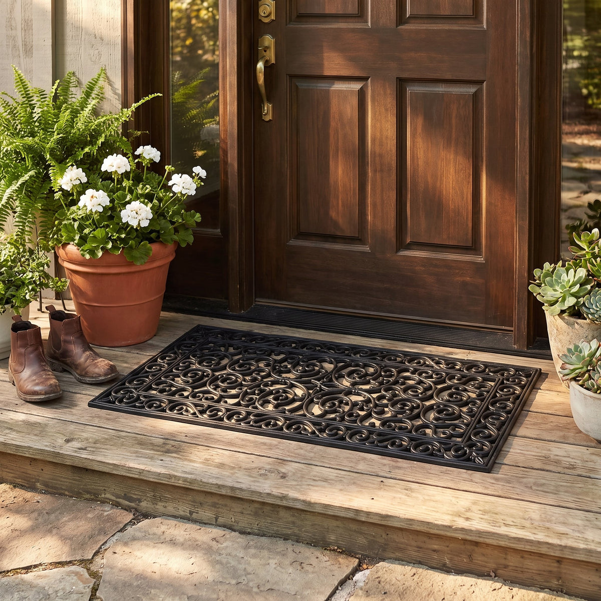 Large Rubber Door Mat 60 x 120 cm Heavy Duty Filigree Outdoor Entrance Doormat Weatherproof Non-Slip Entryway Mat