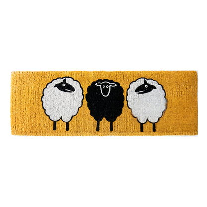 Extra Wide Coir Doormat 3 Sheep 39 x 119 cm Natural Coconut Fibre Handwoven Front Door Outdoor Entrance Scraper Mat