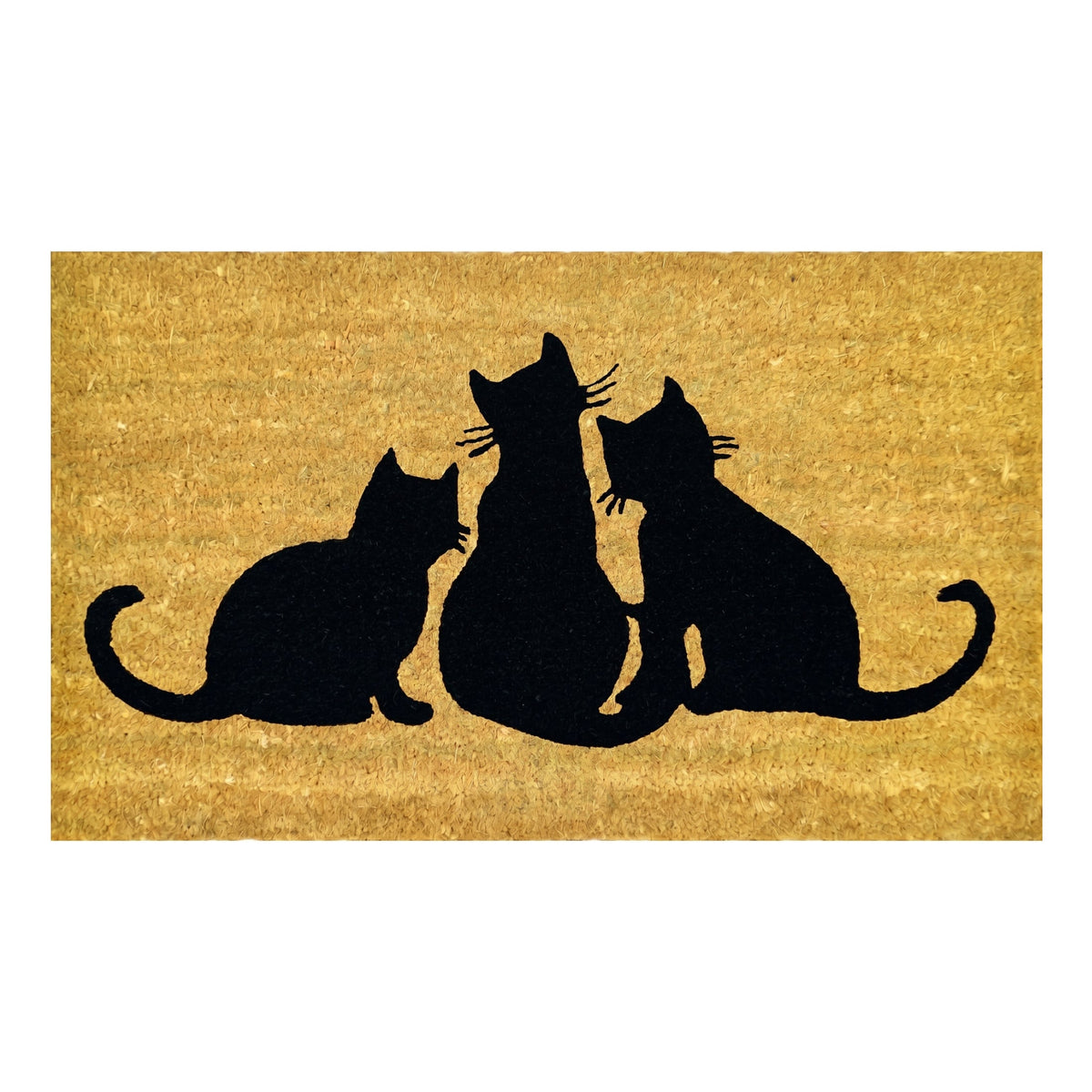 Cat Design Coir Door Mat 45 x 75 cm Slimline Low Clearance Non-Slip Latex Backed Kitten Welcome Entrance Doormat