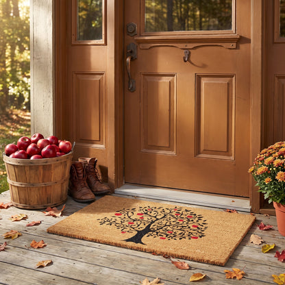 Apple Tree Natural Coir Door Mat 45 x 75 cm Slimline Low Profile Non-Slip Latex Backed Indoor Outdoor Entrance Doormat