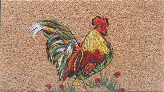 Door Mat Deluxe Coir Back Nat Rooster Chicken Farm 45 x 75 cm Doormat