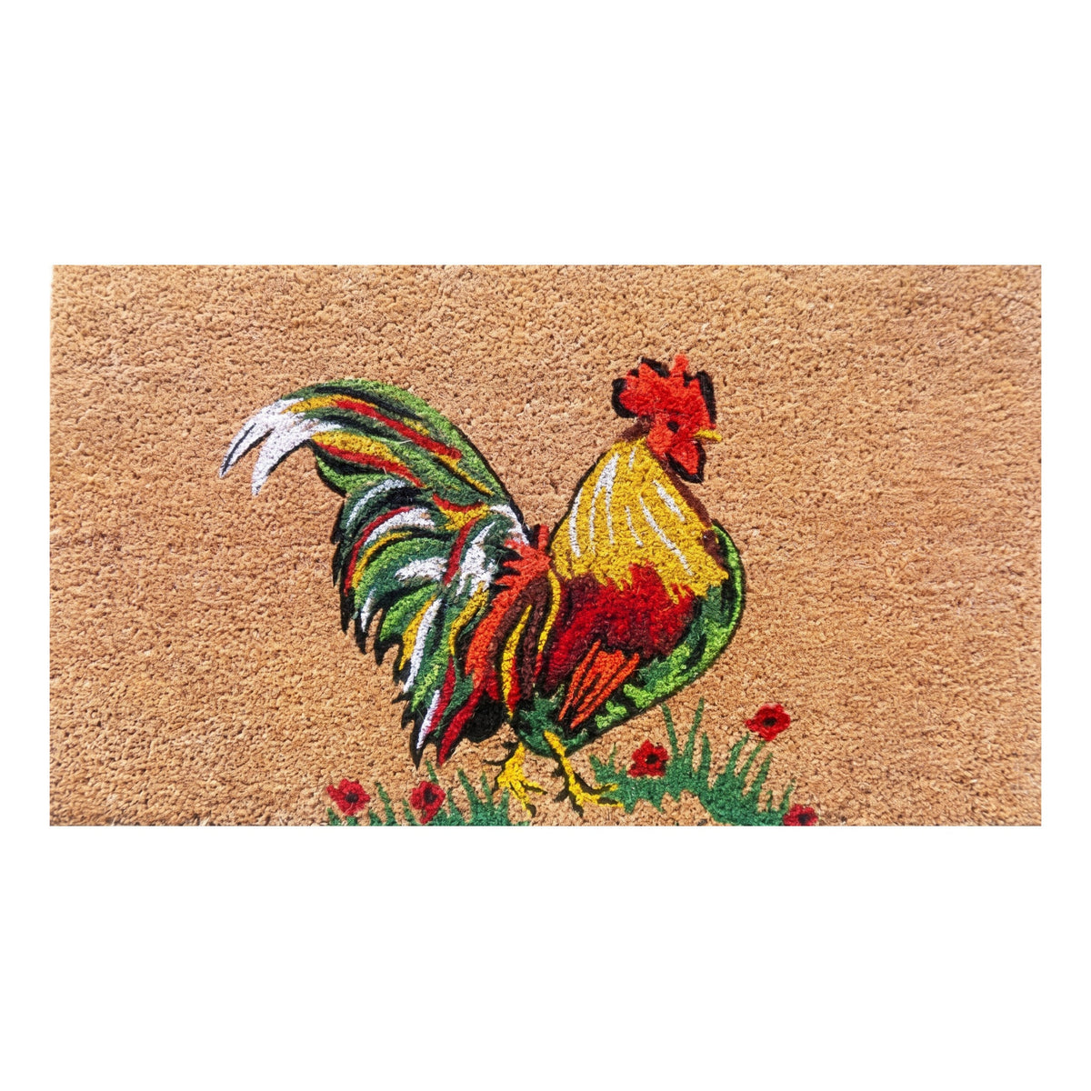 Rooster Chicken Farmhouse Coir Door Mat 45 x 75 cm Non-Slip Latex Back Low Profile Country Entrance Welcome Mat