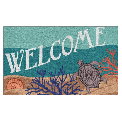 Coastal Sea Turtle Coir Door Mat 45 x 75 cm Slimline Non Slip Latex Backed Outdoor Beach Entrance Welcome Doormat