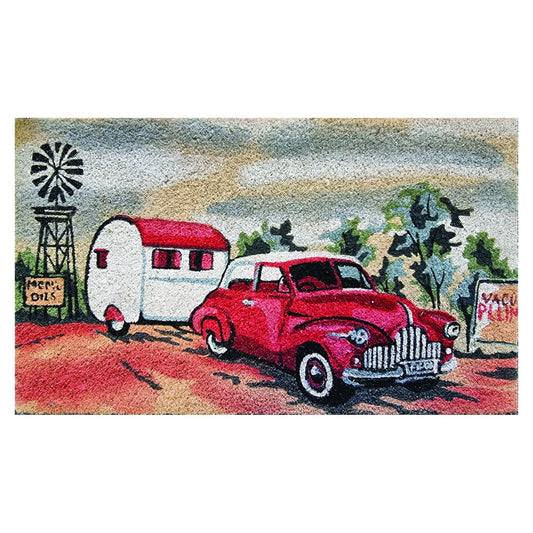 Vintage FJ Car Caravan Coir Door Mat 45 x 75 cm Slimline Low Profile Non-Slip Latex Backed Outdoor Entrance Doormat