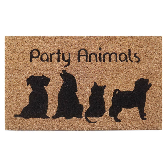 Door Mat Deluxe Coir Latex Party Animals Cat Dog Kitten Puppy 45 x 75 cm Doormat