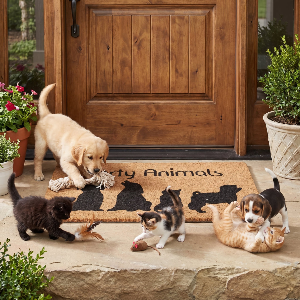 Coir Doormat Non Slip Latex Backed Pet Dog Cat Party Animals Slimline Low Profile Front Entrance Door Mat 45 x 75 cm