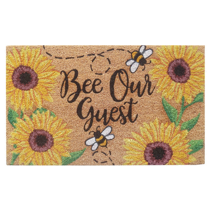 Bee Our Guest Natural Coconut Coir Doormat 45 x 75cm Sunflower Front Door Welcome Mat Outdoor Entrance Dirt Scraper