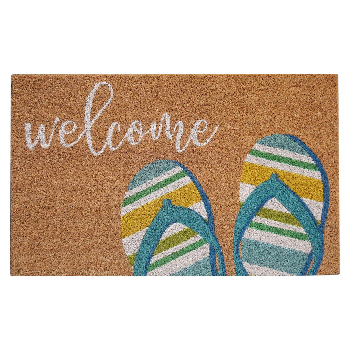 Coastal Beach Coir Door Mat 45 x 75 cm Aqua Thong Surf Welcome Mat Outdoor Front Door Entrance Scraper Doormat
