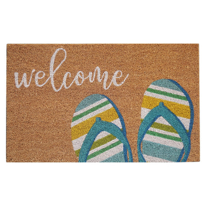 Coastal Beach Coir Door Mat 45 x 75 cm Aqua Thong Surf Welcome Mat Outdoor Front Door Entrance Scraper Doormat