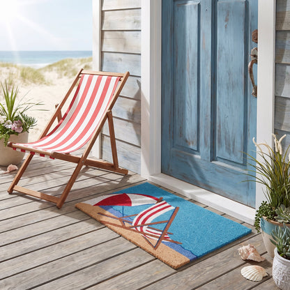 Coastal Beach Deck Chair Coir Doormat 45 x 75cm Natural Coconut Fibre Non-Slip Outdoor Front Door Welcome Mat