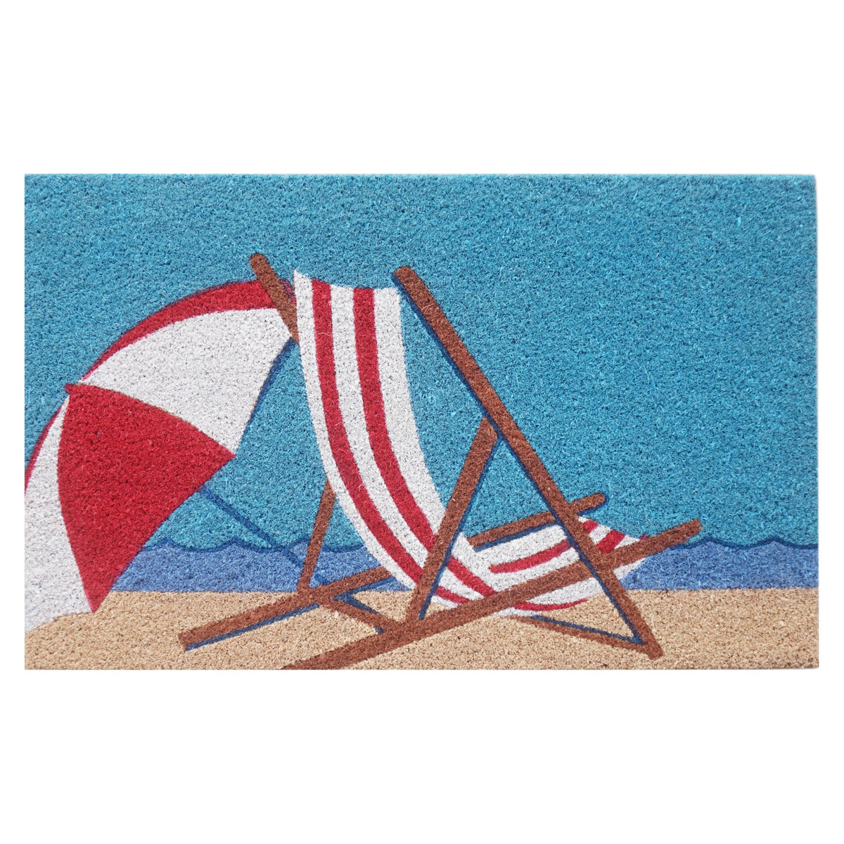 Coastal Beach Deck Chair Coir Doormat 45 x 75cm Natural Coconut Fibre Non-Slip Outdoor Front Door Welcome Mat