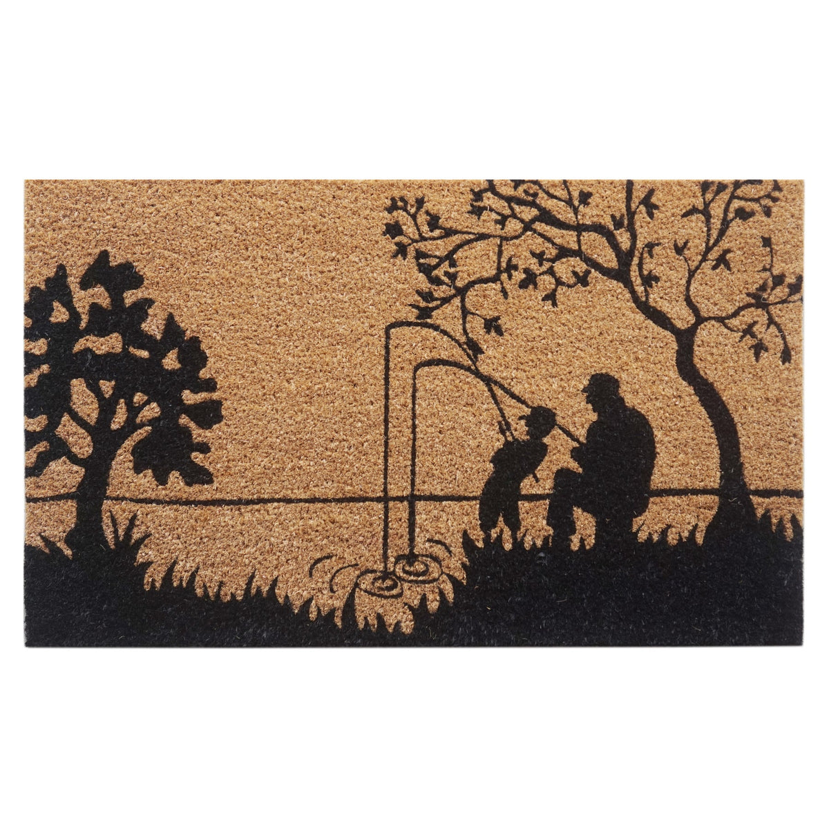 Fishing Silhouette Coir Door Mat 45 x 75 cm Non-Slip Latex Backing Coconut Fibre Outdoor Entrance Welcome Doormat