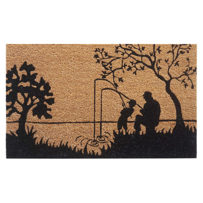 Fishing Silhouette Coir Door Mat 45 x 75 cm Non-Slip Latex Backing Coconut Fibre Outdoor Entrance Welcome Doormat
