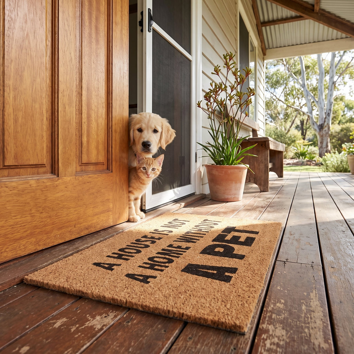 Natural Coir Doormat 45 x 75cm House Without a Pet Dog Cat Non-Slip Front Entrance Welcome Mat Outdoor Dirt Scraper