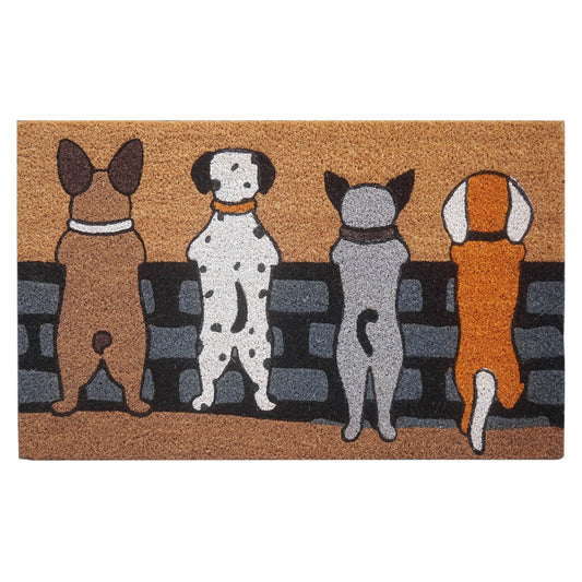 Door Mat Deluxe Coir Back Dogs On Fence Puppy 45 x 75 cm Doormat