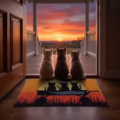 Natural Coir Door Mat 45 x 75 cm Kitten Cat Sunset Non-Slip Front Door Outdoor Entryway Dirt Scraper Doormat