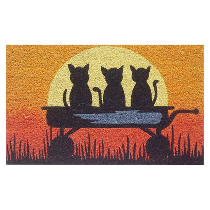 Natural Coir Door Mat 45 x 75 cm Kitten Cat Sunset Non-Slip Front Door Outdoor Entryway Dirt Scraper Doormat