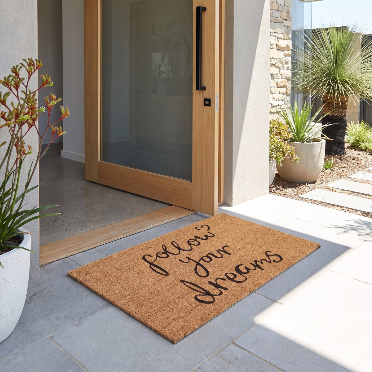 Follow Your Dreams Natural Coir Doormat 45 x 75cm Non-Slip Latex Backed Front Door Entrance Mat Indoor Outdoor