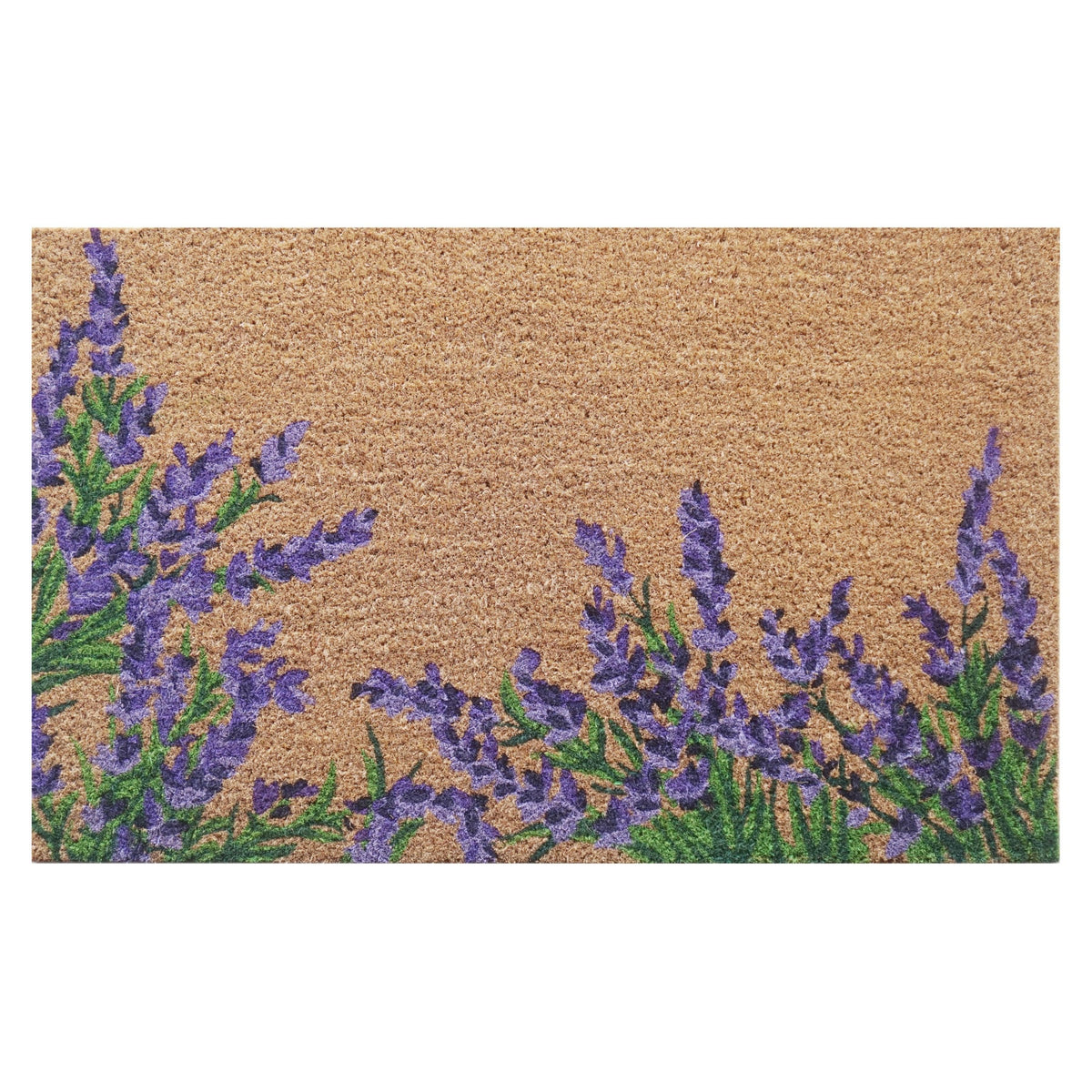 Lavender Floral Natural Coir Doormat 45 x 75cm Non-Slip Latex Backing Outdoor Front Door Entrance Mat Dirt Trapper
