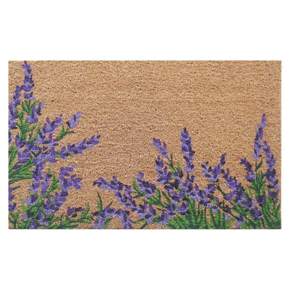 Lavender Floral Natural Coir Doormat 45 x 75cm Non-Slip Latex Backing Outdoor Front Door Entrance Mat Dirt Trapper