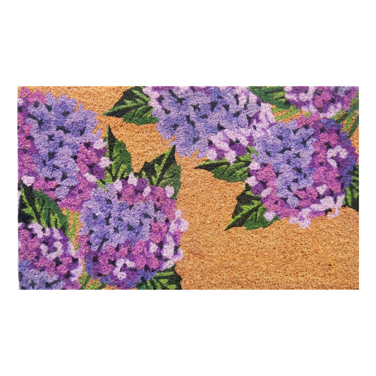 Hydrangea Floral Coir Door Mat 45 x 75 cm Vinyl Backed Natural Coconut Fibre Front Door Entrance Welcome Doormat