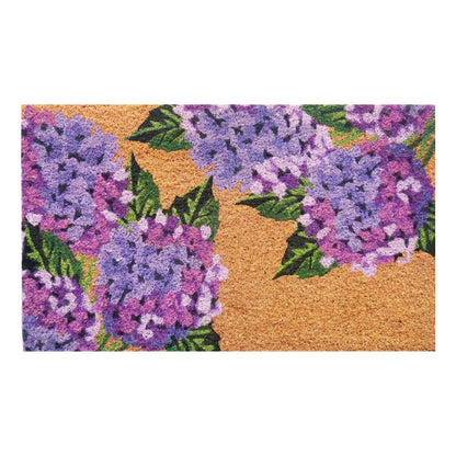 Hydrangea Floral Coir Door Mat 45 x 75 cm Vinyl Backed Natural Coconut Fibre Front Door Entrance Welcome Doormat